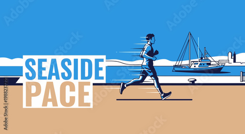 Illustration Of A Seaside Runner Demonstrating Speed, Endurance, and Coastal Recreation