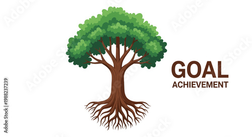 Illustration of a Tree Symbolizing Goal Achievement and Growth on a White Background