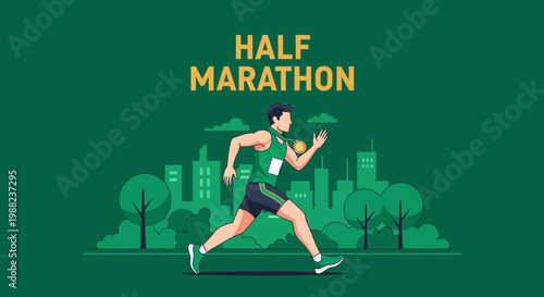 Illustration Of An Athlete Celebrating After Finishing The Half Marathon Race