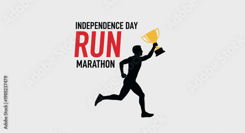 Independence Day Marathon Run: Champion Celebrating Success With Trophy and Pride in Motion