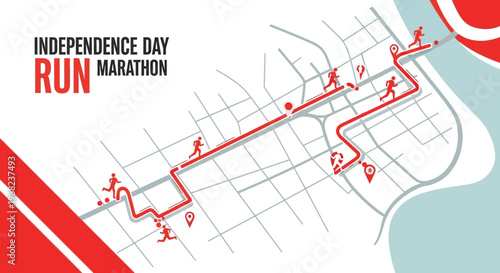 Independence Day Marathon Run: A Vibrant Red Route Map Showcasing Fitness and Celebration
