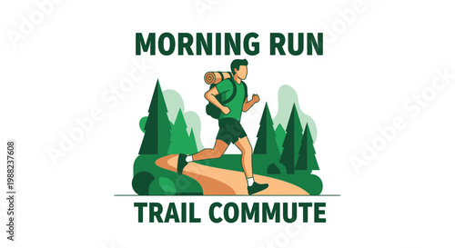 Illustration Of Person Backpacking And Running Into Nature For Morning Trail Exercise