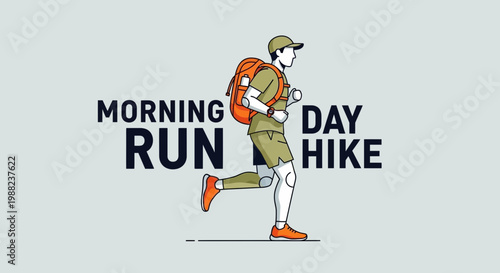 Illustration Of Person Hiking Outdoors In The Morning For Exercise And Health Benefits