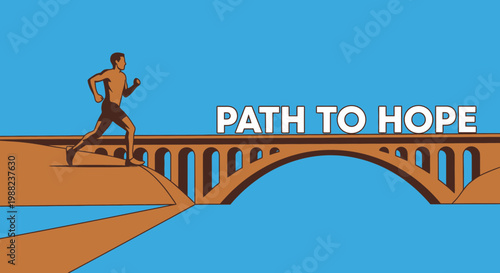 Illustration Of Person Running Across Bridge Towards Hope and Possible Future Ahead