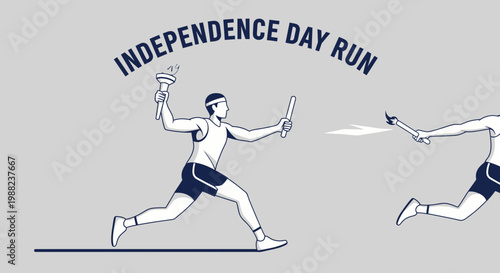 Independence Day Relays: Artistic Depiction of a Torch Pass During a Festive Run