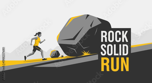 Illustration Of Person Running Towards A Large Rock With The Words Rock Solid Run