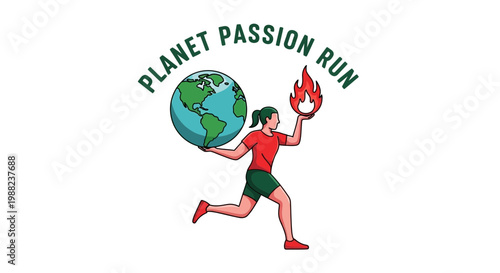 Illustration Of Person Running With Earth and Flame, Promoting Planet Passion Run