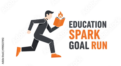 Illustration Of Running Figure With Burning Book Depicting Knowledge and Education