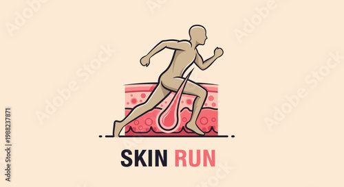 Illustration Of Running Human Figure Inside The Body Skin Section Detailed Anatomy