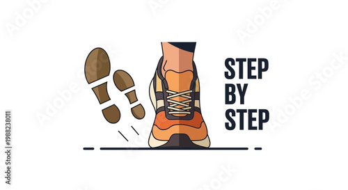Illustration Of Running Shoe With Footprints And Step By Step Text Guidance