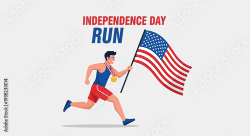 Independence Day Run: American Athlete Celebrates Freedom with Flag and Medal Victory