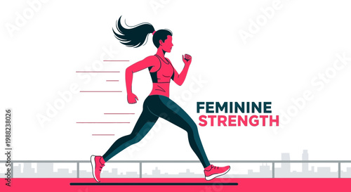 Illustration Of Running Woman Representing Feminine Power And Physical Endurance