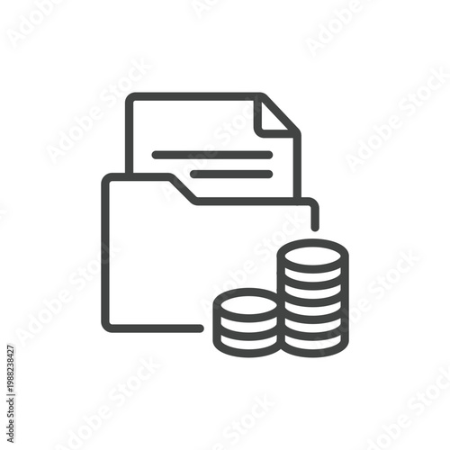 Minimalist Outline Document with Coins Stacked Up Icon Illustration