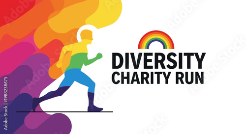 Inclusive Diversity Charity Run Featuring Rainbow and Colorful Runner Design for Promotion