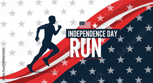 Independence Day Run Celebratory Graphic Depicting Runner Against Flag Background