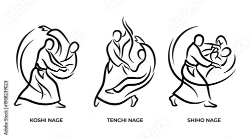 Aikido Techniques - Koshu Nage, Tenchi Nage, and Shiho Nage Illustrated.