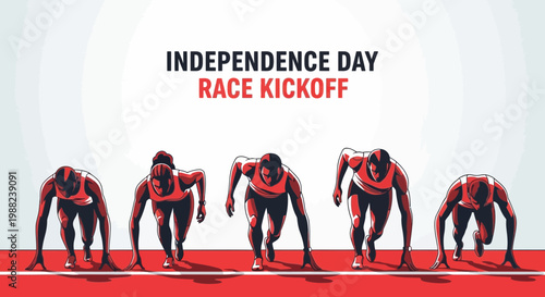 Independence Day Athletics: Sprinters At The Starting Line, Ready To Launch Into The Race