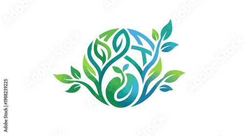 Abstract Green Leafy Logo Design Depicting Growth and Nature.