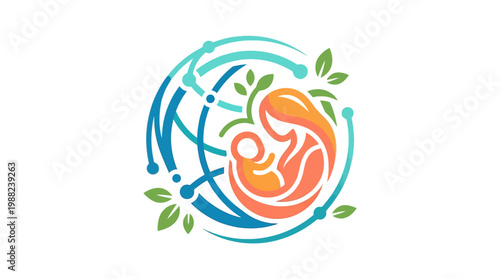 Abstract illustration of a mother and child, representing life and care.