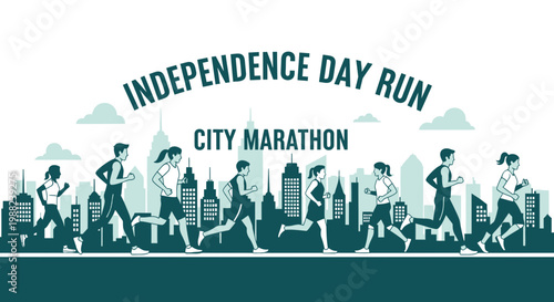 Independence Day Run Depicting Marathon City Races with Diverse Participants