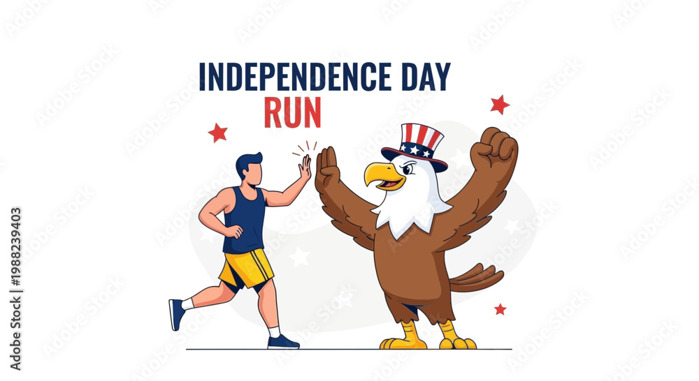 Fototapeta premium Independence Day Celebration Runner High Five With Patriotic Eagle Mascot