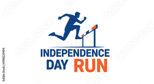 Independence Day Run: Dynamic Image Of Athlete Hurdling Over Barrier Celebrating Victory