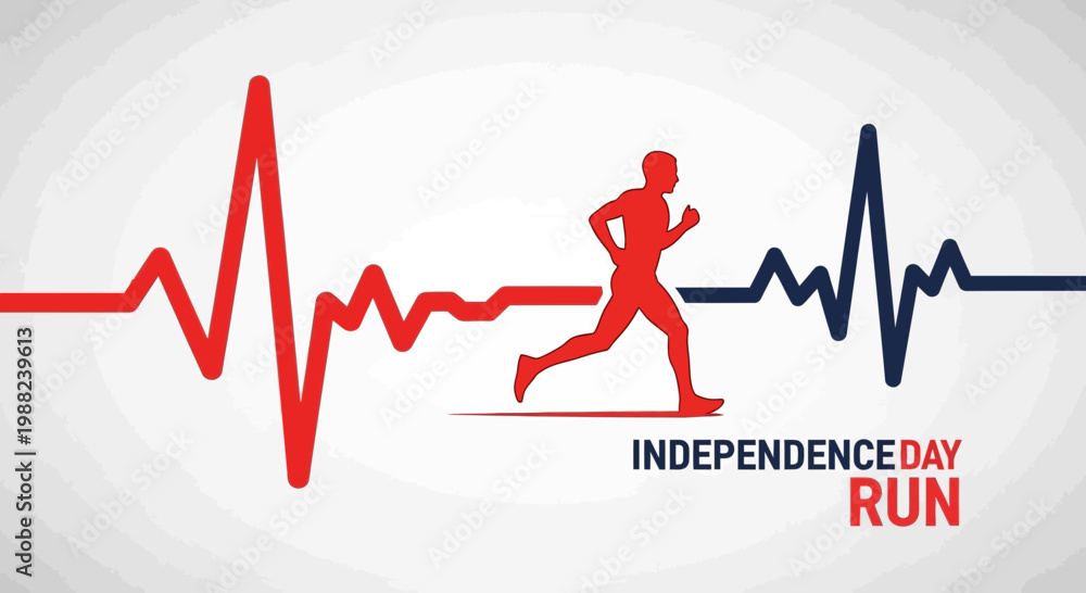 Obraz premium Independence Day Run: Energetic Illustration Featuring Human Cardio and Celebration, Minimalist