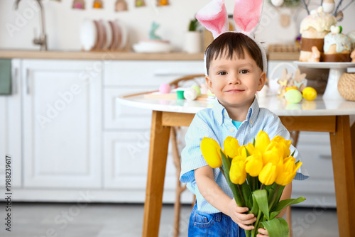 Cute little boy with bunny ...