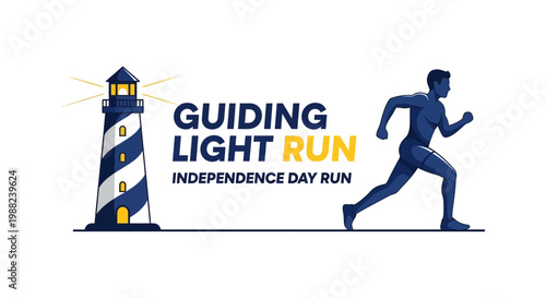 Independence Day Event: Guiding Light Run, Featuring Lighthouse and Athletic Silhouette