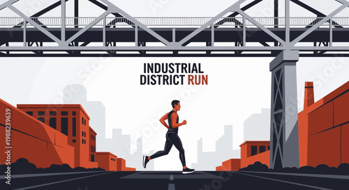 Industrial District Runner Under Urban Bridge With Factories and Clean Lines Design