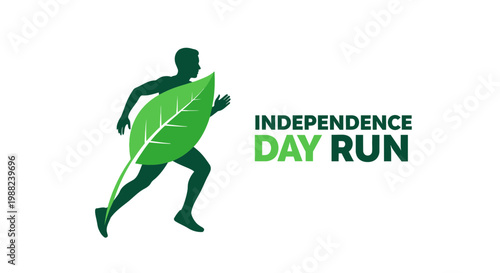 Independence Day Run: Green Human Silhouette Carrying Leaf Symbolizing Eco-Friendly Movement