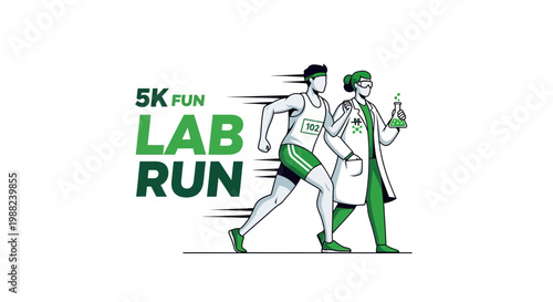 Innovative 5K Lab Run Event Illustration Depicting Science, Fitness and Recreation