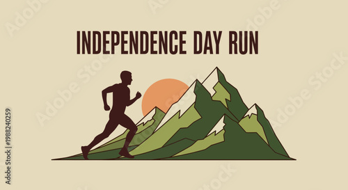Independence Day Run: Mountainous Path and Runner Silhouette Against a Sunset