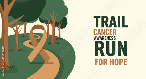 Inspiring Brown Ribbon Trail Run Graphic Highlighting Cancer Awareness And Supporting Hope For
