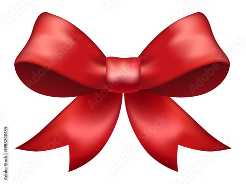 Silk red bow. Vector bow for decoration, isolated on a white background.