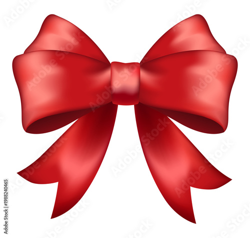 Silk decorative red bow. Vector bow for decoration, isolated on a white background.