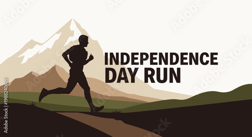 Independence Day Run: Silhouette Depicting Fitness Amidst Mountainous Terrain