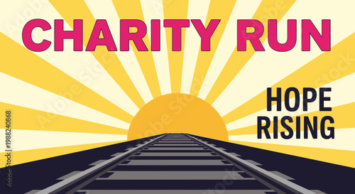 Inspiring Charity Run Depicting Hopeful Sunrise Over Railway Tracks of Progress