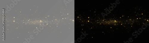 Obraz  z motywem Golden glitter dust horizontal overlay. Isolated sparkling particles on transparent background 