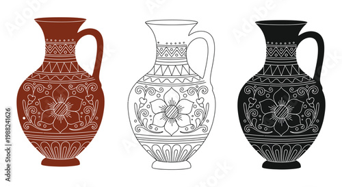 Vase vector illustrations in various colors and decorative designs