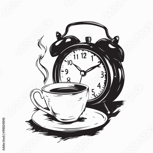 Morning Coffee Concept with Cup and Retro Alarm Clock Vector Image