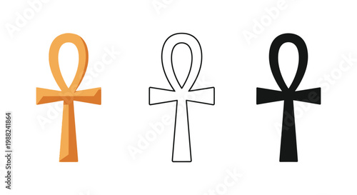Ankh symbol vector illustrations in different colors and styles