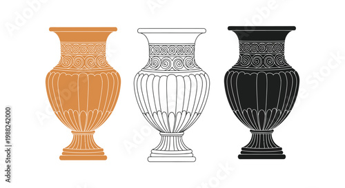 Vase vector illustrations in orange, black, and white colors