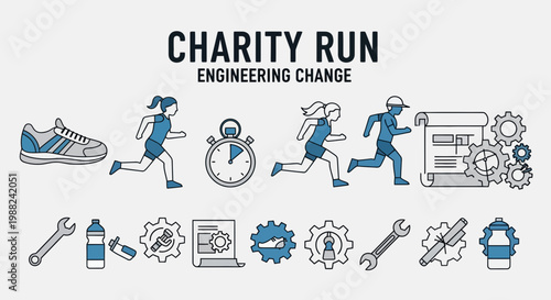 Inspiring Charity Run Illustration Demonstrating Engineering Progress with Dynamic Movement