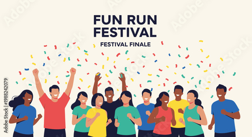 Joyful Participants Celebrating the Fun Run Festival Finale with Colorful Confetti