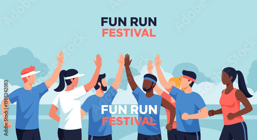 Joyful Participants Celebrating A Colorful Fun Run Festival With Cheerful High-Fives