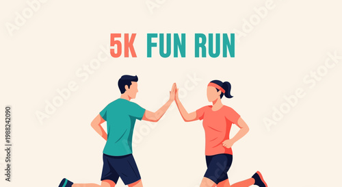 Joyful Participants Celebrating Achievement During A 5K Fun Run Illustrative Design
