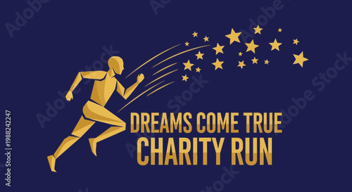 Inspiring Charity Run Visual Design: Pursuit of Dreams, Starry Night Theme, Golden Figures