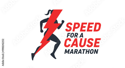 Inspiring Marathon Illustration Featuring a Silhouette Runner and a Red Lightning Bolt Motif