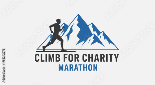 Inspiring Marathon Race: Climbing Challenge for Charity, Silhouette of Runner Emblem